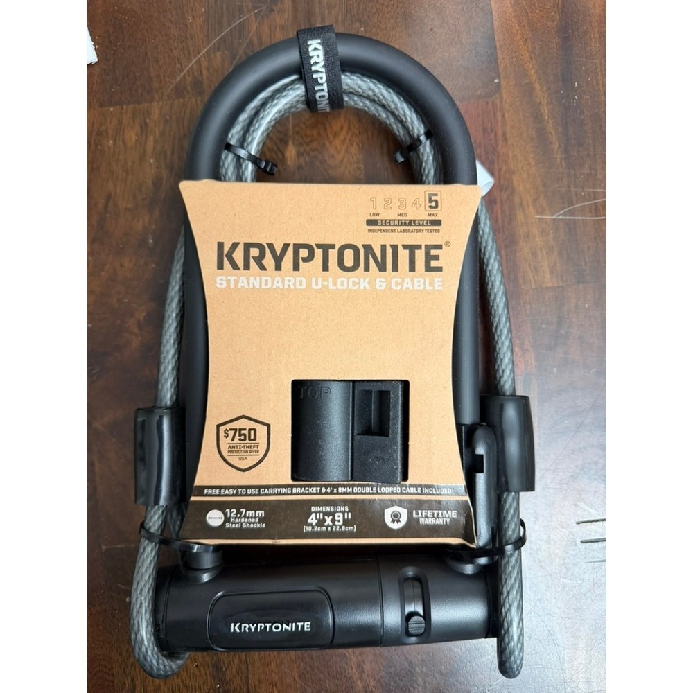 Kryptonite Standard Bicycle U-Lock 4 x 9 Inch with 4 Foot Cable Black
